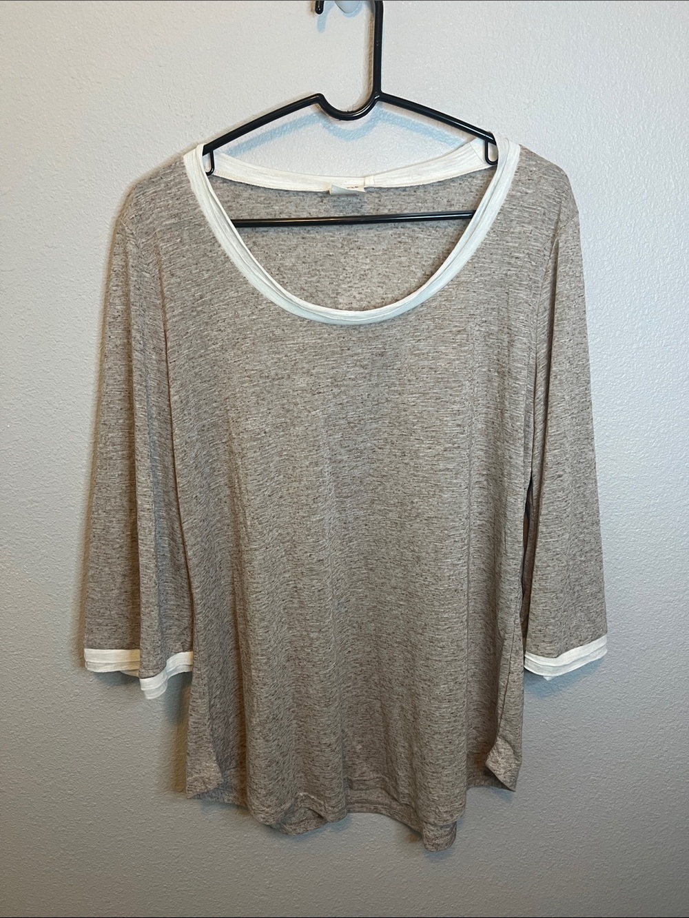 Simple Scoopneck Linen Blend 3/4 Sleeve Shirt Beige Size XLarge NWT